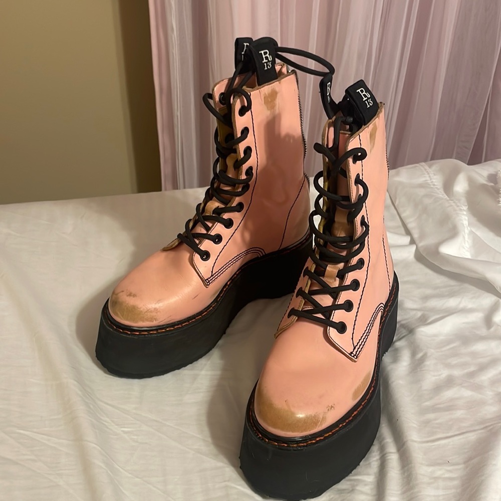 R13 Pink Platform Combat Boots